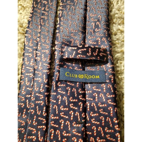 Club Room navy blue Christmas Candy Cane Printed Men's Necktie - Picture 4 of 8
